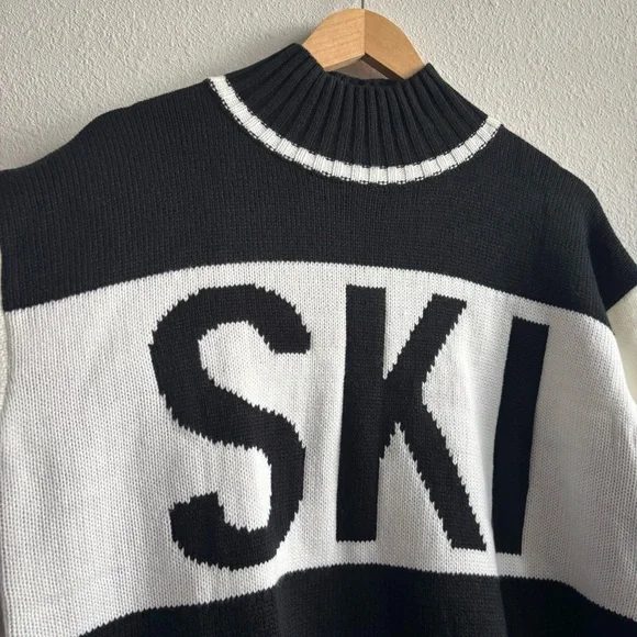 Show Me Your Mumu SKI Black and White Knit Chunky Sweater Oversized Size Small - Picture 5 of 11